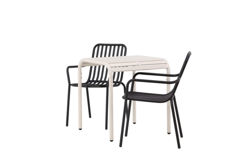 Borneo Cafésett 70 cm + 2 Peking Karmstoler - Svart/Beige - Hagemøbler - Balkong - Balkongmøbler - Balkonggrupper