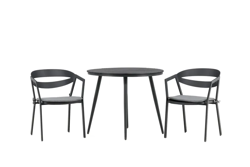 Break Cafégruppe Rund 90 cm + 2 Slit Spisestol - Svart - Hagemøbler - Balkong - Balkongmøbler - Balkonggrupper