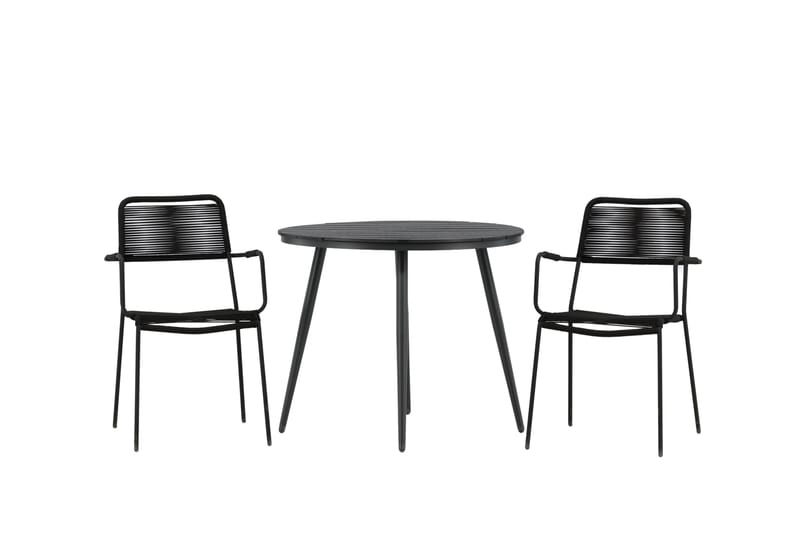 Break Cafésett Rundt Ø90 cm + 2 Lindos Karmstol, Svart