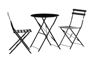 Brunshuse Cafésett 60 cm Rundt + 2 Klappstoler - Svart - Hagemøbler - Hagegruppe - Cafesett