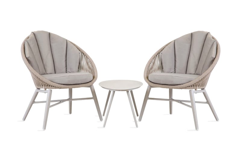 Cafesett SHELLY bord og 2 stoler grå / beige - Balkonggrupper - Cafesett