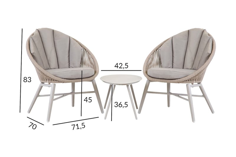 Cafesett SHELLY bord og 2 stoler grå / beige - Balkonggrupper - Cafesett