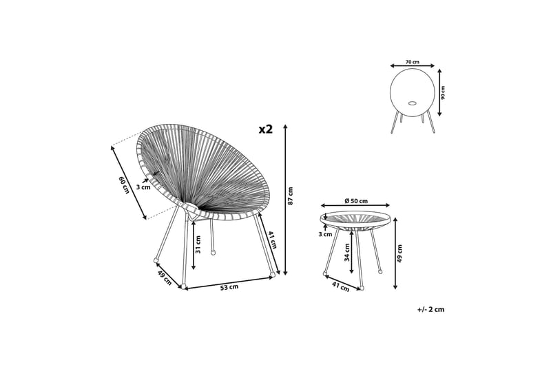 Cayaco Balkongsett 70 cm + 2 Stoler - Kunstrotting/Grønn - Balkonggrupper - Cafesett