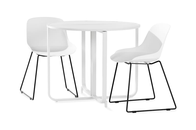 Flippy Cafégruppe 90 cm Rund + 2 Lecce Spisestoler - Hvit - Hagemøbler - Hagegruppe - Cafesett