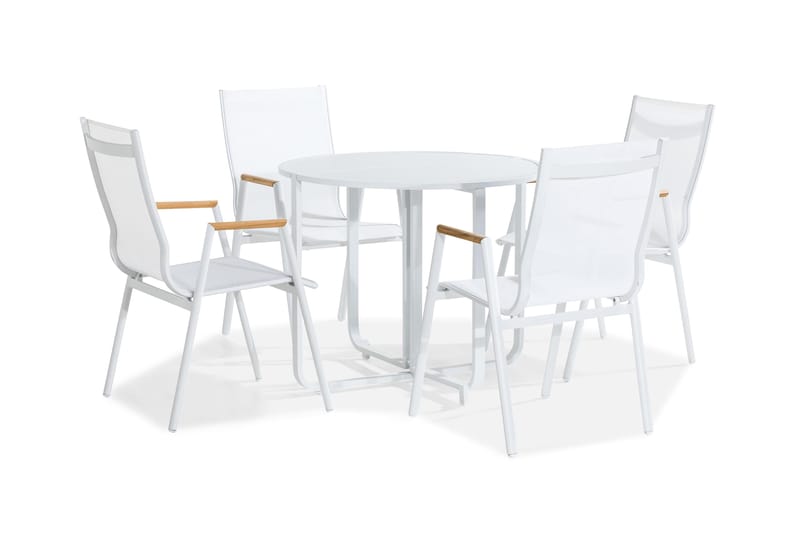 Flippy Cafégruppe 90 Rund + 4 Las Vegas Karmstol - Hvit/Teak - Hagemøbler - Balkong - Balkongmøbler - Balkonggrupper
