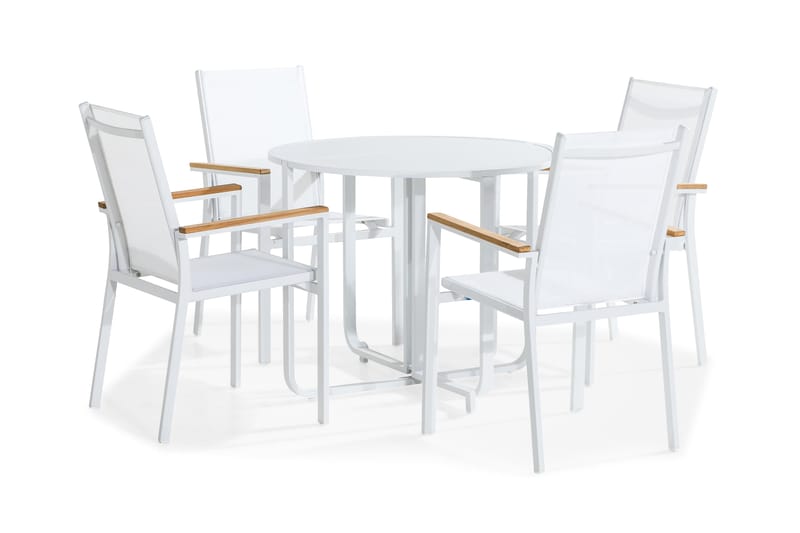 Flippy Cafégruppe 90 Rund + 4 Las Vegas Stablestol, Hvit/Teak