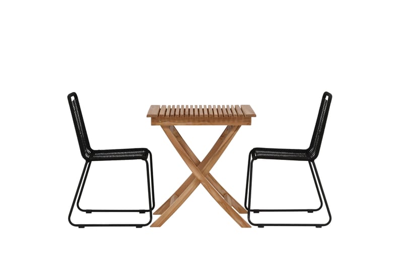 Ghana Cafégruppe 70x70 cm + 2 Lindos Stablebar Stol, Svart/Brun