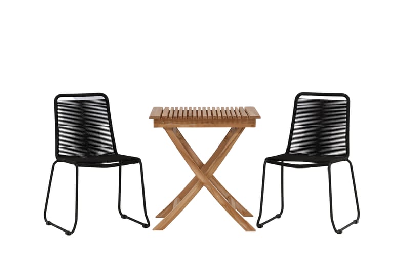 Ghana Cafégruppe 70x70 cm + 2 Lindos Stablebar Stol - Svart/Brun - Hagemøbler - Balkong - Balkongmøbler - Balkonggrupper