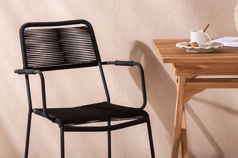 Ghana Cafésett 70 cm + 2 Lindos Karmstol - Brun/Svart - Hagemøbler - Balkong - Balkongmøbler - Balkonggrupper