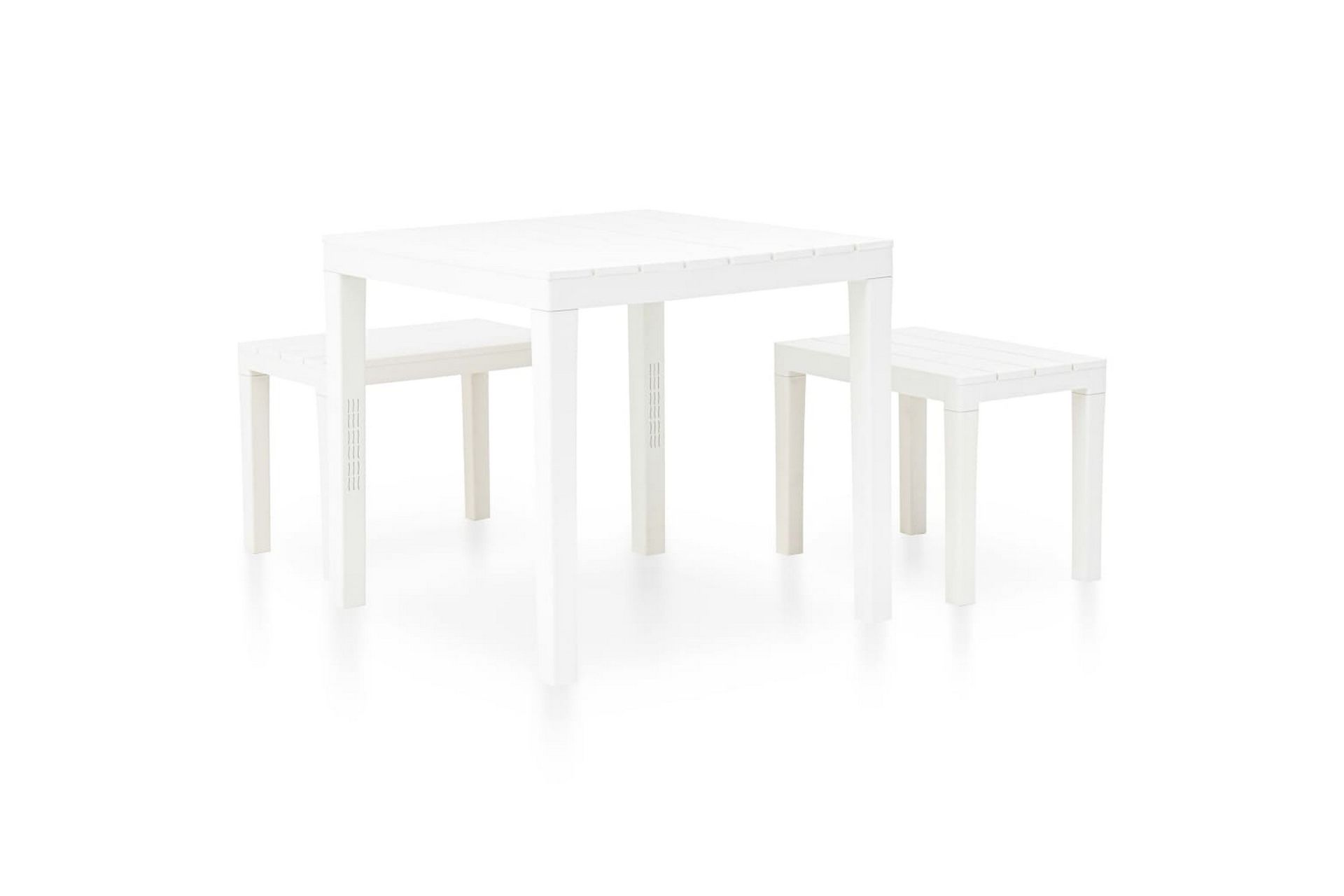 Hagebord med 2 benker plast hvit - Hvit - Hagemøbler - Hagegruppe - Cafesett