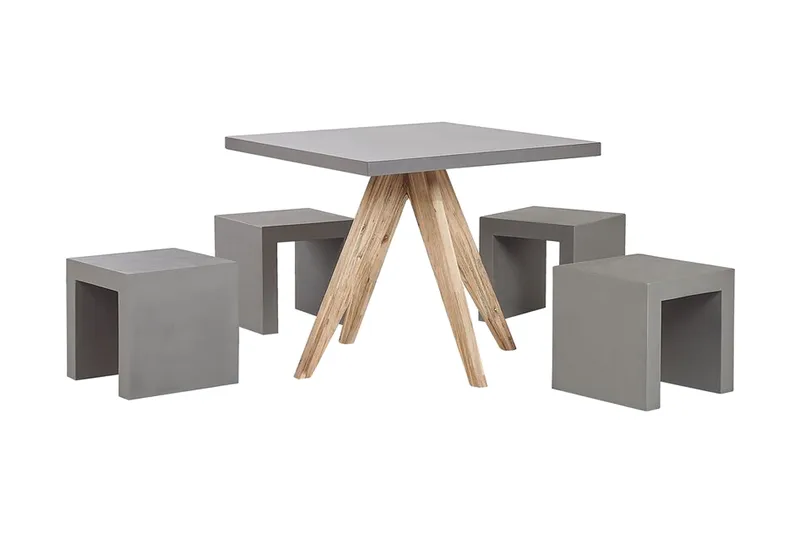 Hagesett av bord och 4 krakker 90x90 OLBIA - Grå - Hagemøbler - Hagegruppe - Cafesett