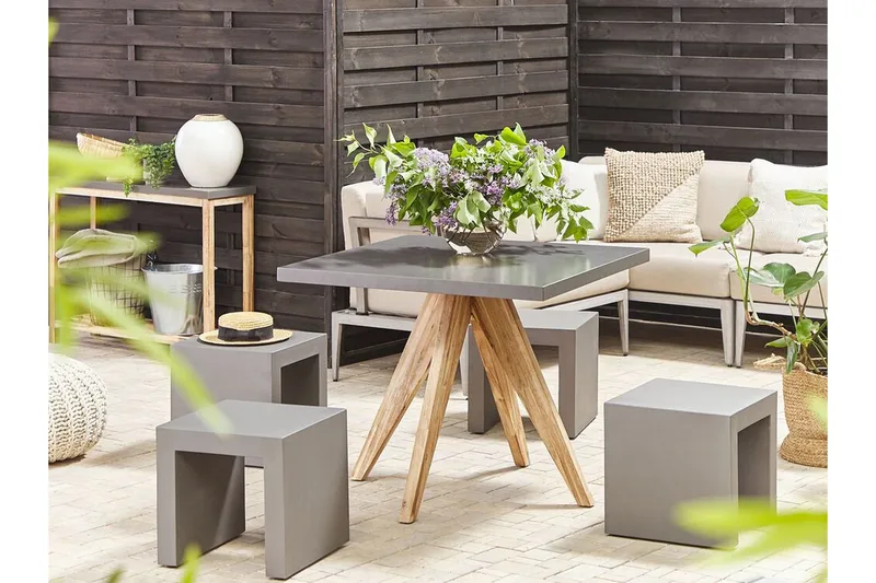 Hagesett av bord och 4 krakker 90x90 OLBIA - Grå - Hagemøbler - Hagegruppe - Cafesett