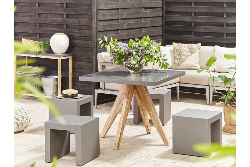 Hagesett av bord och 4 krakker 90x90 OLBIA - Grå - Hagemøbler - Hagegruppe - Cafesett