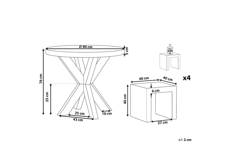Hagesett bord och 4 krakker 90 OLBIA/TARANTO - Grå - Hagemøbler - Hagegruppe - Cafesett