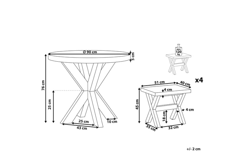 Hagesett med bord og 4 krakker¸ 90 cmOLBIA - Grå - Hagemøbler - Hagegruppe - Cafesett