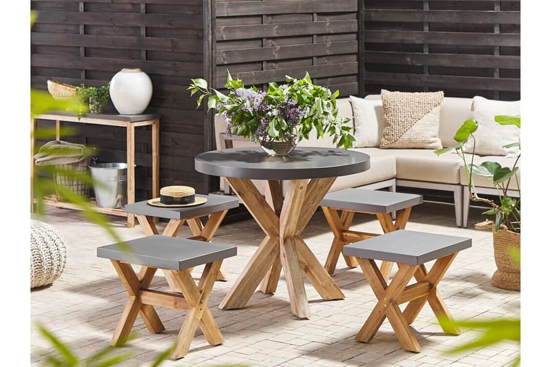 Hagesett med bord og 4 krakker¸ 90 cmOLBIA - Grå - Hagemøbler - Hagegruppe - Cafesett