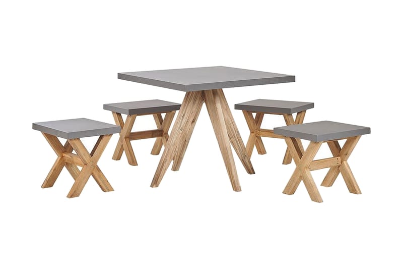 Hagesett med bord og 4 krakker 90 x 90 cm OLBIA - Grå - Hagemøbler - Hagegruppe - Cafesett