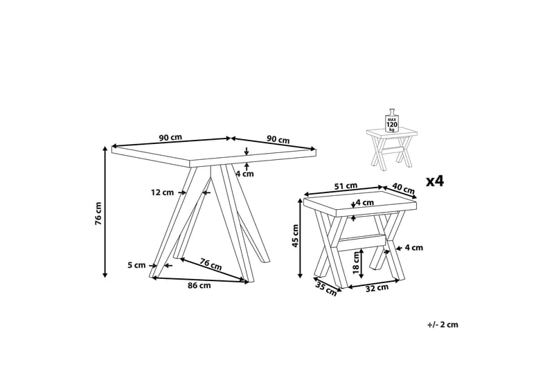 Hagesett med bord og 4 krakker 90 x 90 cm OLBIA - Grå - Hagemøbler - Hagegruppe - Cafesett