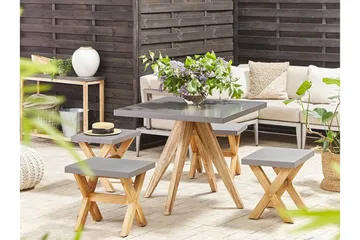 Hagesett med bord og 4 krakker 90 x 90 cm OLBIA - Grå - Hagemøbler - Hagegruppe - Cafesett