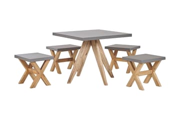 Hagesett med bord og 4 krakker 90 x 90 cm OLBIA - Grå - Hagemøbler - Hagegruppe - Cafesett