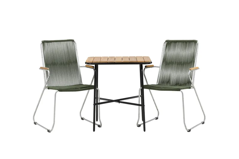 Holmbeck Cafésett 70 cm + 2 Bois Karmstoler, Grønn/Brun
