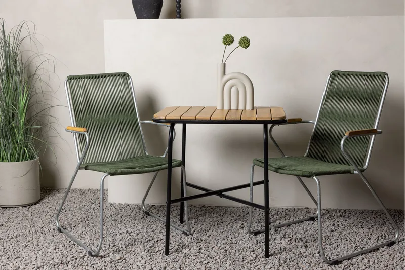 Holmbeck Cafésett 70 cm + 2 Bois Karmstoler - Grønn/Brun - Hagemøbler - Balkong - Balkongmøbler - Balkonggrupper