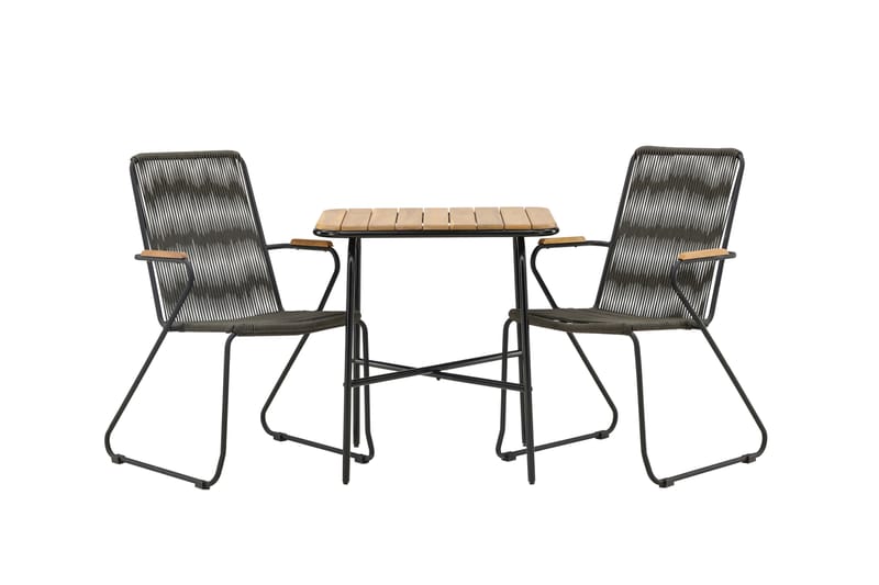 Holmbeck Cafésett 70 cm + 2 Bois Karmstoler - Svart/Brun - Hagemøbler - Balkong - Balkongmøbler - Balkonggrupper