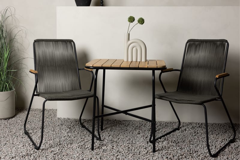 Holmbeck Cafésett 70 cm + 2 Bois Karmstoler - Svart/Brun - Hagemøbler - Balkong - Balkongmøbler - Balkonggrupper