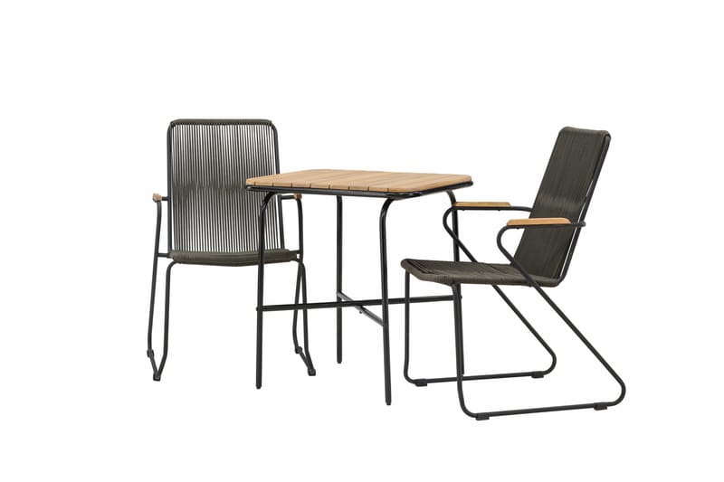 Holmbeck Cafésett 70 cm + 2 Bois Karmstoler - Svart/Brun - Hagemøbler - Balkong - Balkongmøbler - Balkonggrupper