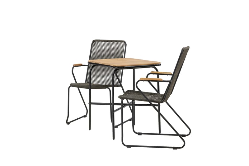 Holmbeck Cafésett 70 cm + 2 Bois Karmstoler - Svart/Brun - Hagemøbler - Balkong - Balkongmøbler - Balkonggrupper