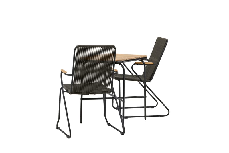 Holmbeck Cafésett 70 cm + 2 Bois Karmstoler - Svart/Brun - Hagemøbler - Balkong - Balkongmøbler - Balkonggrupper