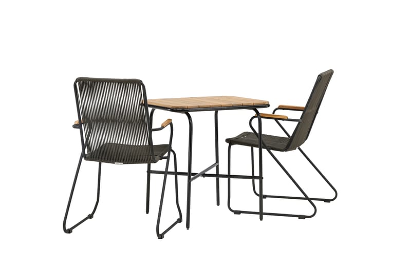 Holmbeck Cafésett 70 cm + 2 Bois Karmstoler - Svart/Brun - Hagemøbler - Balkong - Balkongmøbler - Balkonggrupper