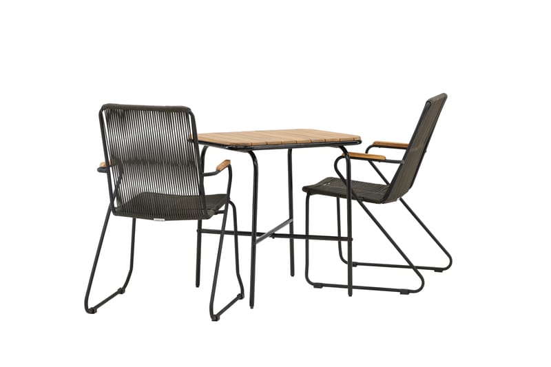 Holmbeck Cafésett 70 cm + 2 Bois Karmstoler Svart/Brun - Balkonggrupper - Cafesett