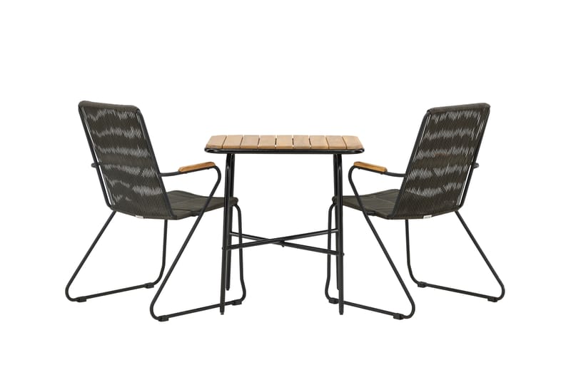 Holmbeck Cafésett 70 cm + 2 Bois Karmstoler - Svart/Brun - Hagemøbler - Balkong - Balkongmøbler - Balkonggrupper