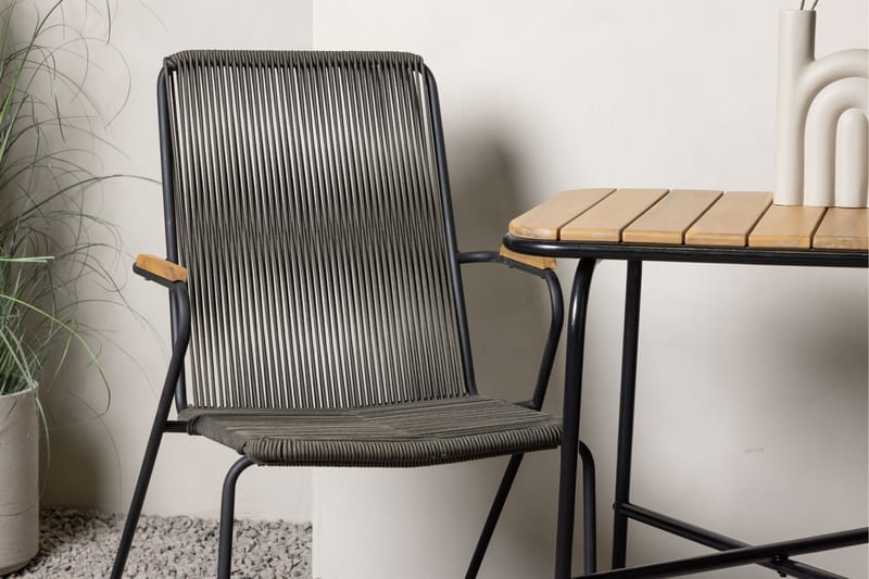 Holmbeck Cafésett 70 cm + 2 Bois Karmstoler - Svart/Brun - Hagemøbler - Balkong - Balkongmøbler - Balkonggrupper