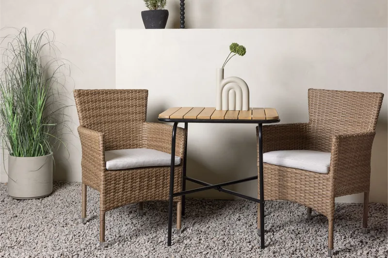 Holmbeck Cafésett 70 cm + 2 Malina Karmstoler - Brun - Hagemøbler - Balkong - Balkongmøbler - Balkonggrupper