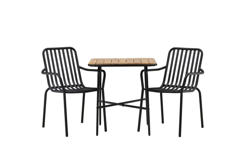 Holmbeck Cafésett 70 cm + 2 Peking Karmstoler - Svart/Brun - Hagemøbler - Balkong - Balkongmøbler - Balkonggrupper