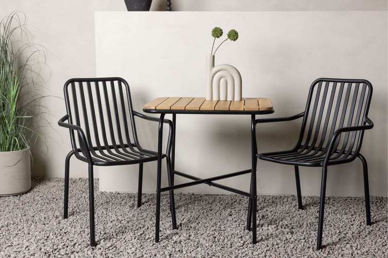 Holmbeck Cafésett 70 cm + 2 Peking Karmstoler - Svart/Brun - Hagemøbler - Balkong - Balkongmøbler - Balkonggrupper
