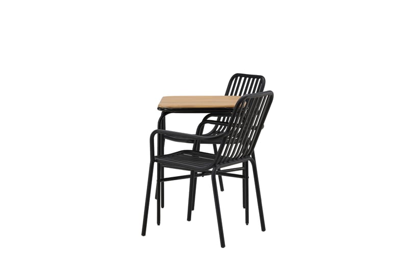 Holmbeck Cafésett 70 cm + 2 Peking Karmstoler - Svart/Brun - Hagemøbler - Balkong - Balkongmøbler - Balkonggrupper