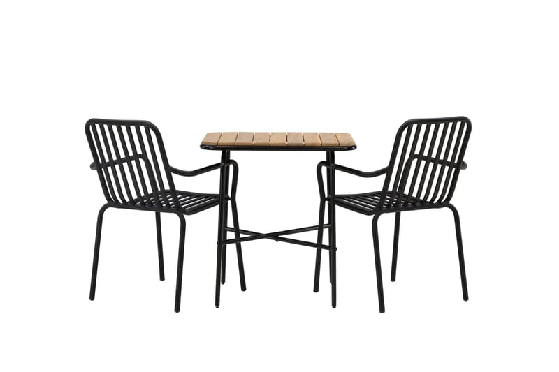 Holmbeck Cafésett 70 cm + 2 Peking Karmstoler - Svart/Brun - Hagemøbler - Balkong - Balkongmøbler - Balkonggrupper