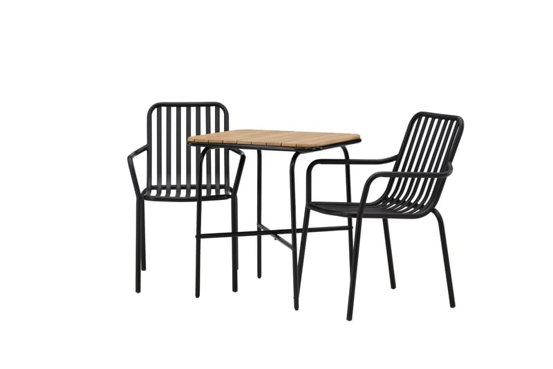Holmbeck Cafésett 70 cm + 2 Peking Karmstoler - Svart/Brun - Hagemøbler - Balkong - Balkongmøbler - Balkonggrupper