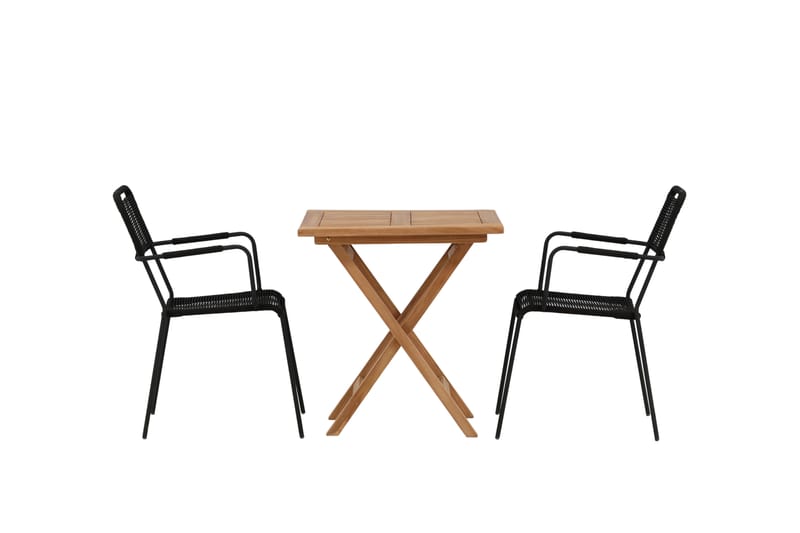 Kenya Cafégruppe 70x70 cm + 2 Lindos Karmstol - Svart/Brun - Hagemøbler - Balkong - Balkongmøbler - Balkonggrupper