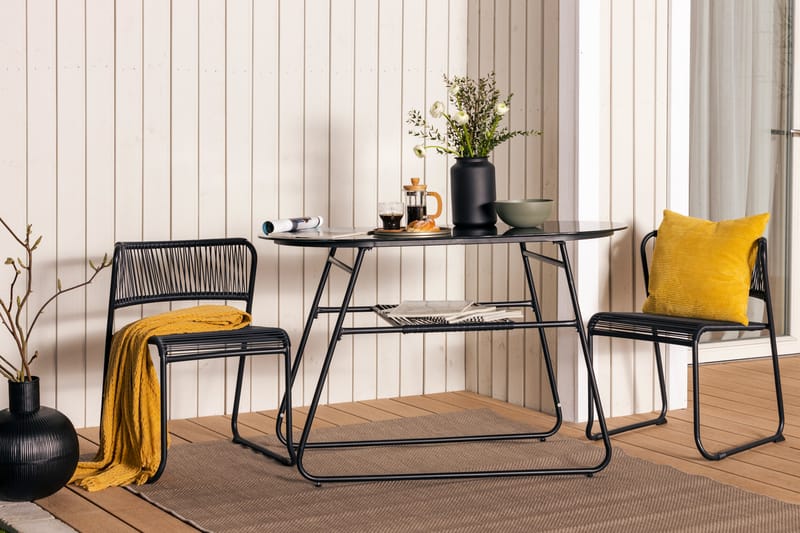 Lamborg Cafésett 120 cm Oval + 2 stoler - Glass/Svart - Cafesett - Balkonggrupper