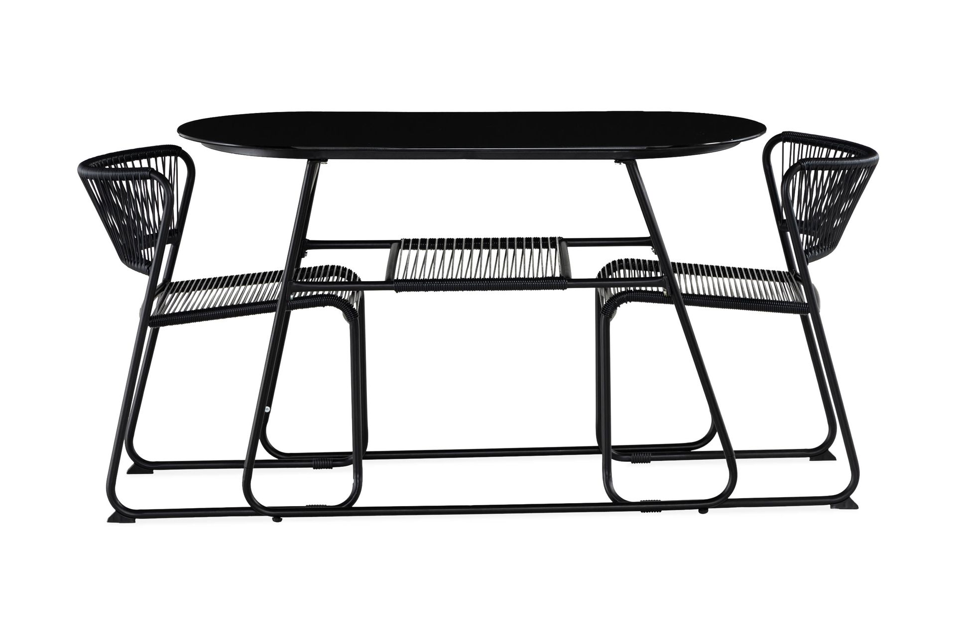 Lamborg Cafésett 120 cm Oval + 2 stoler - Glass/Svart - Hagemøbler - Hagegruppe - Cafesett