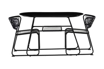 Lamborg Cafésett 120 cm Oval + 2 stoler - Glass/Svart - Hagemøbler - Hagegruppe - Cafesett