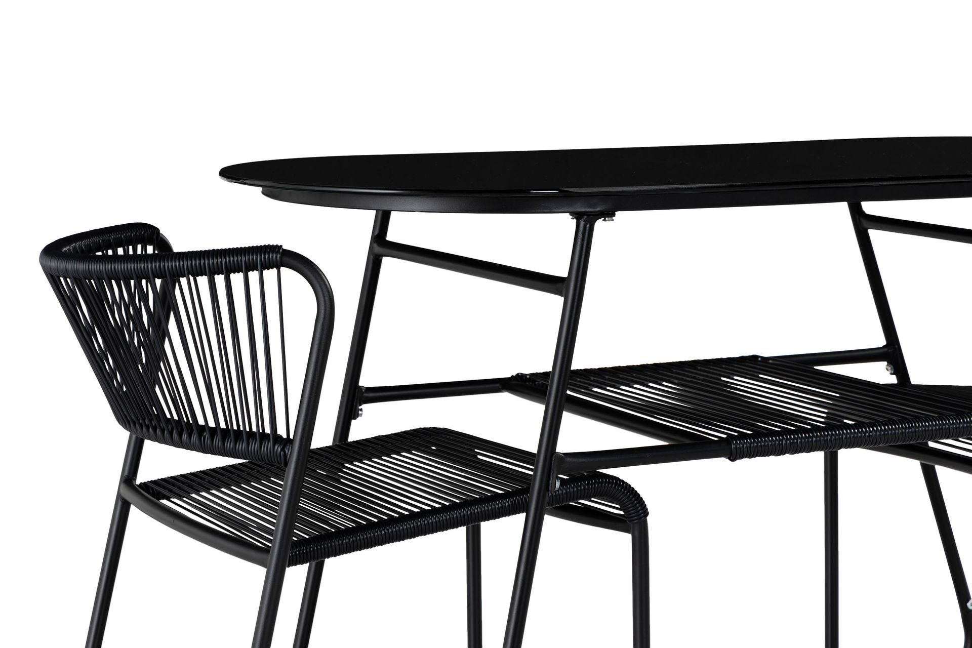 Lamborg Cafésett 120 cm Oval + 2 stoler - Glass/Svart - Hagemøbler - Hagegruppe - Cafesett