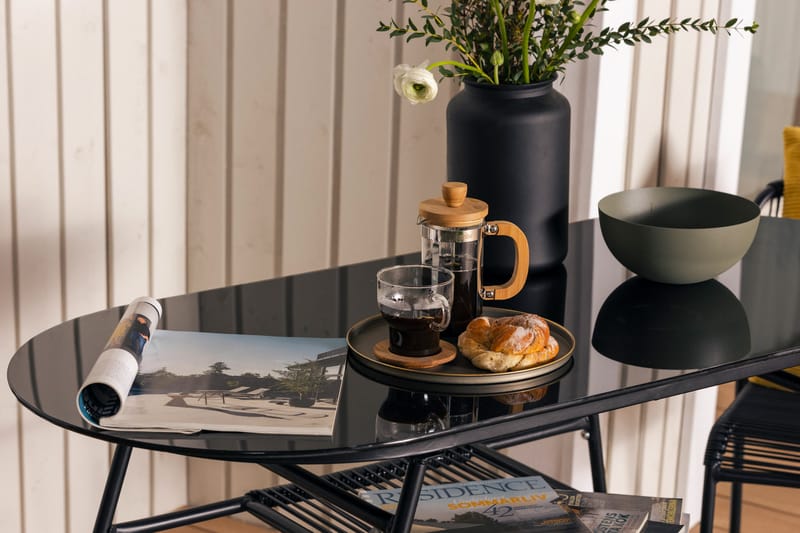 Lamborg Cafésett 120 cm Oval + 2 stoler - Glass/Svart - Hagemøbler - Hagegruppe - Cafesett