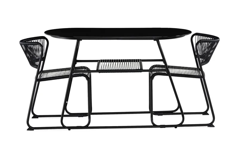 Lamborg Cafésett 120 cm Oval + 2 stoler - Glass/Svart - Hagemøbler - Hagegruppe - Cafesett