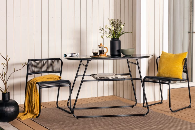 Lamborg Cafésett 120 cm Oval + 2 stoler - Glass/Svart - Hagemøbler - Hagegruppe - Cafesett