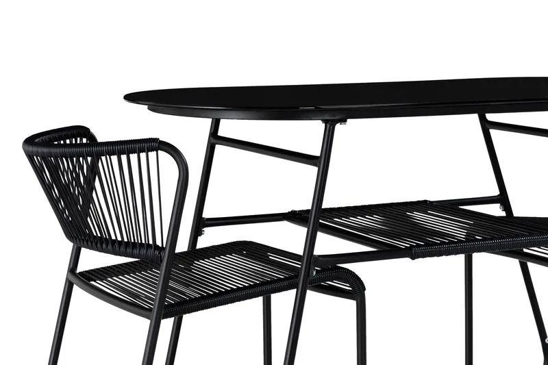 Lamborg Cafésett 120 cm Oval + 2 stoler - Glass/Svart - Hagemøbler - Hagegruppe - Cafesett